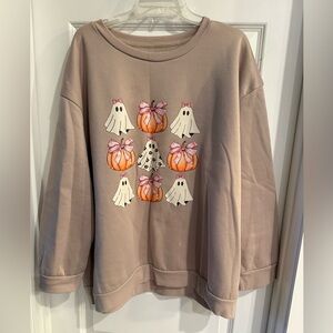SHEIN Beige Halloween Ghost and Pumpkin Sweater